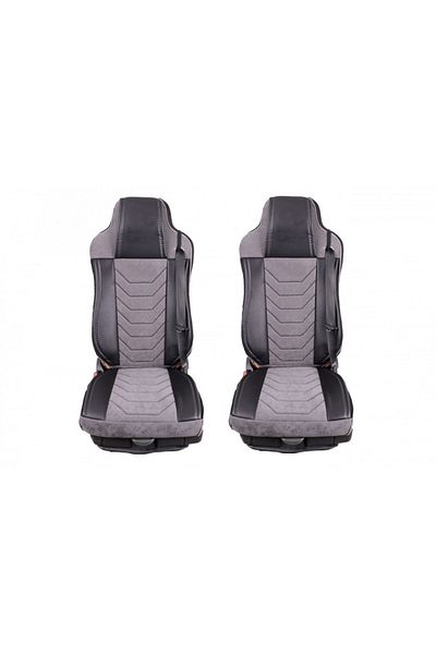 CED AUTO TRADE Set huse scaune camion compatibile IVECO STRALIS 2002->, piele ecologica cu catifea, negru cu gri
