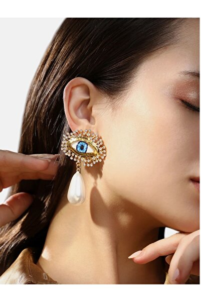 mos&more Taşlı Mavi Göz İncili Pinterest Kadın Küpe