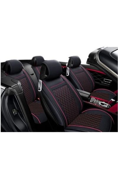CED AUTO TRADE Set huse scaune auto universale, piele ecologica, negru si cusatura rosie, fata-spate