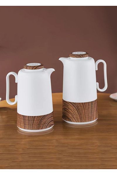 DVINA Royal Camel 2-Piece Thermos Set for Tea and Coffee, 1L and 0.7L, Wooden