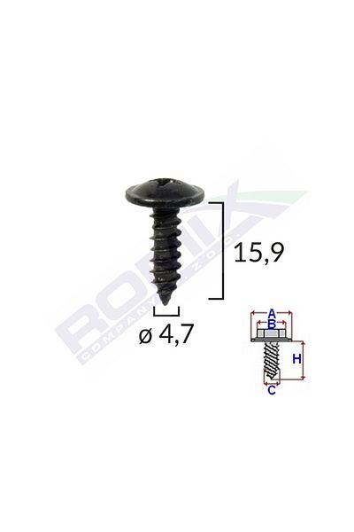 ROMİX Surub Fixare Alfa Romeo. Fiat. Bmw 4.7X15.9Mm - Negru Set 10Buc