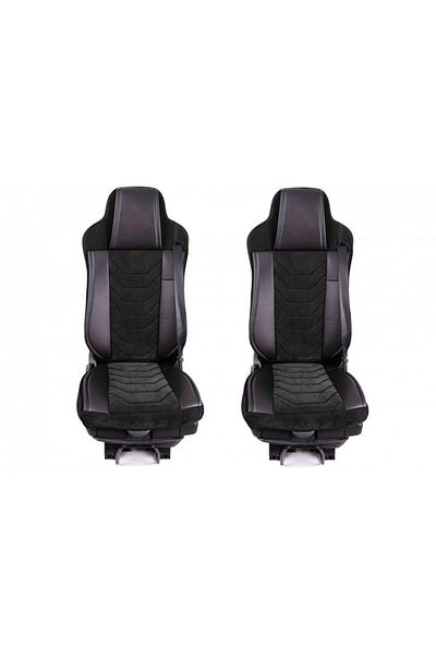 CED AUTO TRADE Set huse scaune camion compatibile MAN TGX EURO 5 2007-> piele ecologica cu catifea, negru cu negru