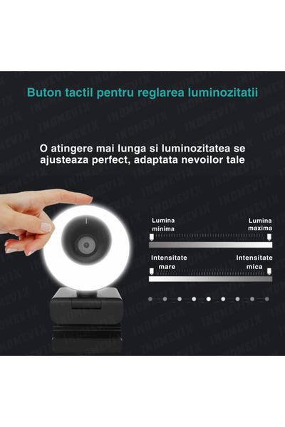 INOMEVIX Camera Web 1080p Full Hd, 60 Fps, Auto Focus, Led, Capac Magnetic, Conectare Plug And Play