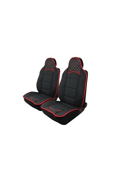 CED AUTO TRADE Set 2 huse scaune auto pentru fata, piele ecologica cu textil, negru cu cusatura rosie