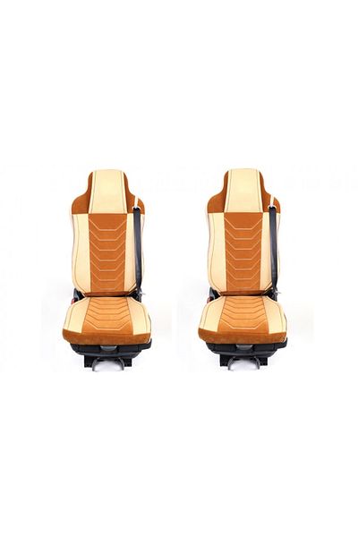 CED AUTO TRADE Set huse scaune camion compatibile MAN TGX EURO 5 2007-> piele ecologica cu catifea, crem cu maro