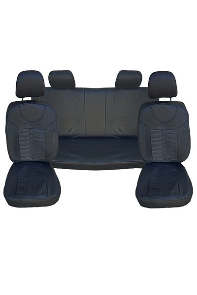 CED AUTO TRADE Set huse scaune auto, universale, fata-spate, bancheta fractionata, piele ecologica, negru cu gri