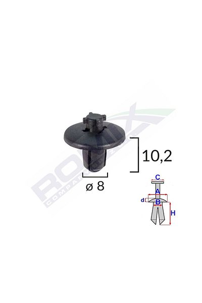 ROMİX Wheel Element Fixing Clips For Citroen/Peugeot 8X10.2 - Black Set of 10 Pieces