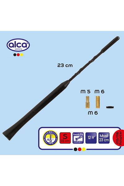 ALCA Black External Car Antenna 23Cm With 2 Adapters (5-6Mm)