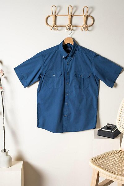 Brothers Cămașă din poplin lavabilă pentru bărbați, cu mânecă scurtă, cu clapă dublă, Fargo Ss B01.251.387 - İ
