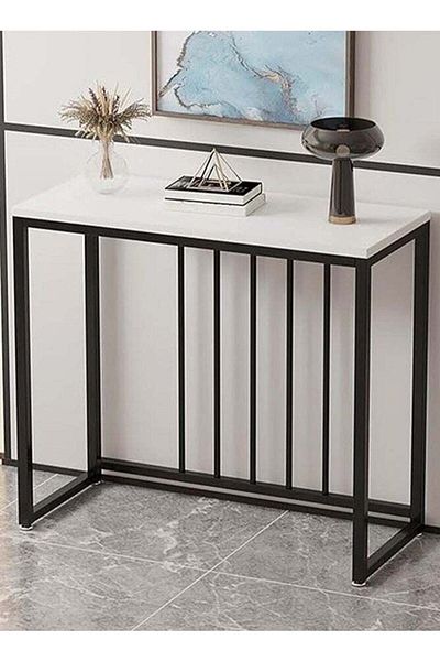 AGD Console Table, MDF Narrow Side Table with Metal Frame, 100×30×80 cm, White