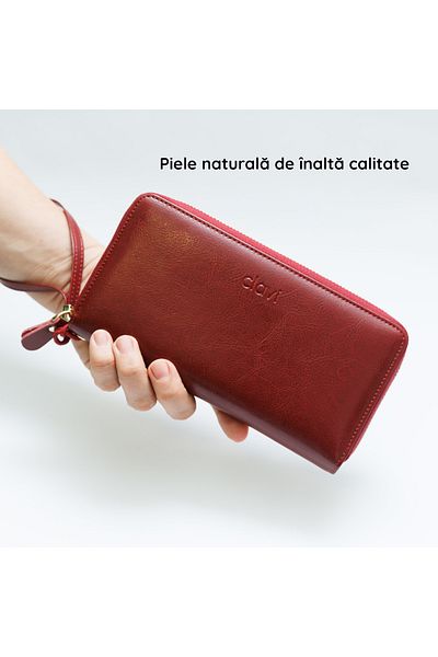 Clavi Women's Wallet Made of Genuine Leather Clavi, RFID Protection, 20x10.5x2.5 cm, Grenade Red