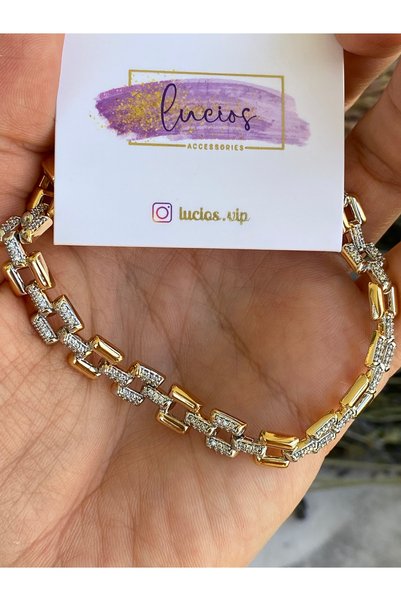 Lucios Vip Model Stone Bracelet with Golden Craftsmanship (17 + 2 cm)