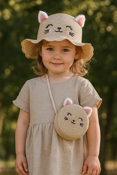 EMKSHOP Girl's Straw Bag Hat Set