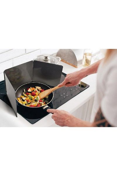 HIC Sturdy and Durable Carbon Steel 3-Sided Kitchen Splatter Guard Black