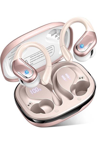 Choice سماعات أذن لاسلكية وردية اللون بتقنية البلوتوث 5.3 رياضية، سماعات أذن ...