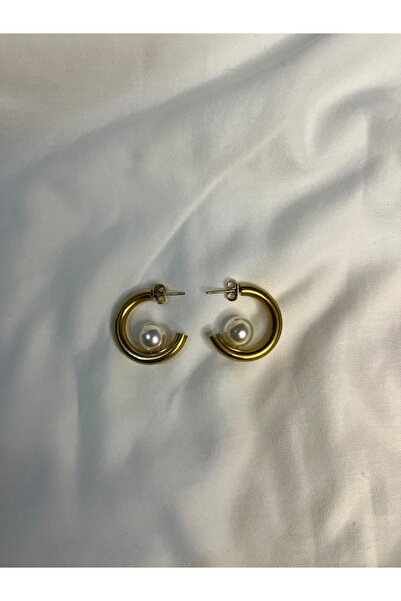 Fam&Co Jewelry Gold Color Steel Hoop Earrings with Pearl Detail – Modern and Stylish Design