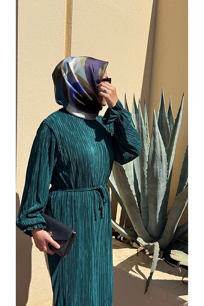 KE DESIGN Pleated Plus Size Hijab Dress