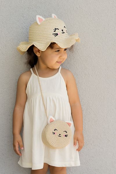 EMKSHOP Girl's Straw Bag Hat Set