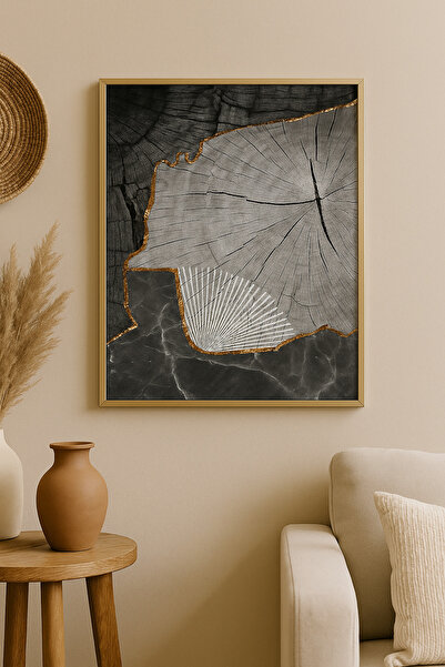 seninürünün Golden Road - Pictură modernă unică cu cadru metalic din aluminiu...