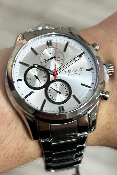 Ferrucci Function All Functions Active Calendar Men's Wrist Watch 3 Atm Waterproof Silver Color Steel Band