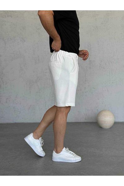 MODA White Zippered Cord Belly Kemar Detail Shorts