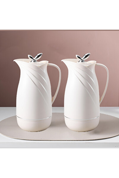 DVINA طقم ترامس مكون من قطعتين للشاي والقهوة غطاء فضي بسعة 1لتر + 1لتر الوان متعددة