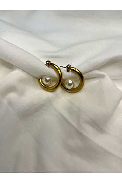 Fam&Co Jewelry Gold Color Steel Hoop Earrings with Pearl Detail – Modern and Stylish Design