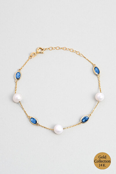 So CHIC... Doğal İnci Işıltısı 14 Ayar 19 Cm Sarı Altın Bileklik