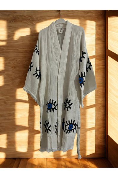 TekStilize Muslin Eye Patterned Three Quarter Sleeve Kimono (100% Cotton)