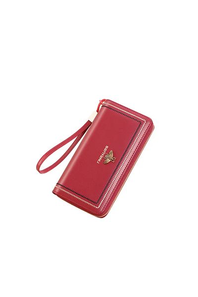 Clavi Genuine Leather Women's Wallet, RFID Protection, Dimensions 20x10.5x3.5 cm, Red