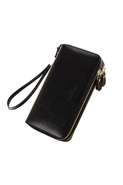 Clavi Genuine Leather Women's Wallet, Rfid Protection, Double Zipper, Dimensions 20x10 X4 Cm, Black