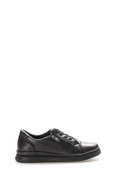 TUGERDİ Tugerdi Black Zippered Lace-Up Genuine Leather Light Sole Casual Women's Shoes Tg091382611540