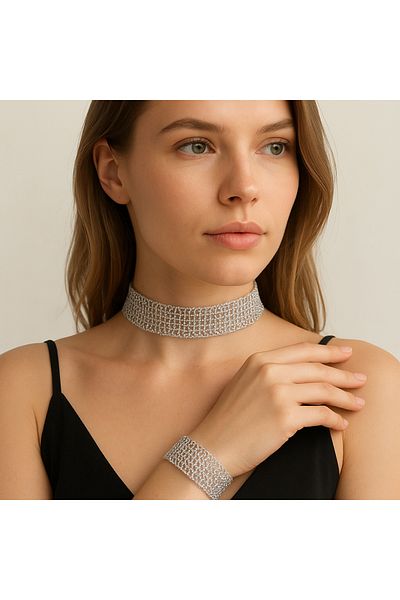 SYAZE Sim Thread Knitted Mesh Model Choker and Bracelet Set