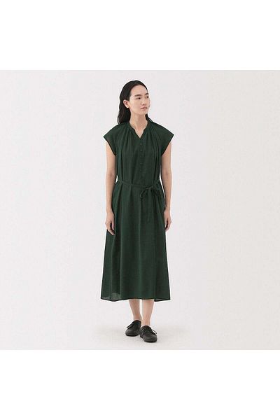 Muji فستان بأكمام فرنسية وحجاب ملتوي عالي