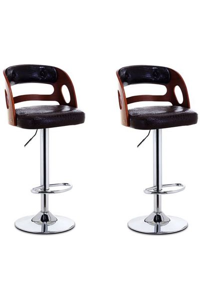 AWF AL WADI FURNITURE Leisure PU Leather Bar chairs Bar stools set with MDF Top Round Rotating Bar Table, Black Brown