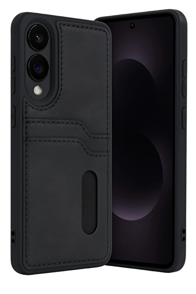 NewFace حافظة جلدية لهاتف سامسونج جالاكسي S25 ايدج سارة مع بطاقة عمل - أسود S...