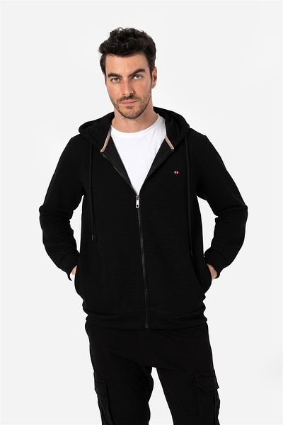 Brothers Men's Casual Cut Hooded Sweatshirt with Side Pockets Logo Embroidered Jabbar Black B06.242.693