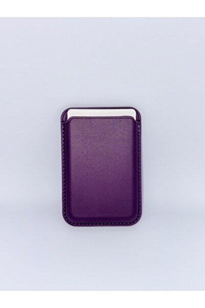Store Derin Mor_Tüm Iphone Modelleri İle Uyumlu Magsafe Özellikli Deri Manyetik Cüzdan Kartlık