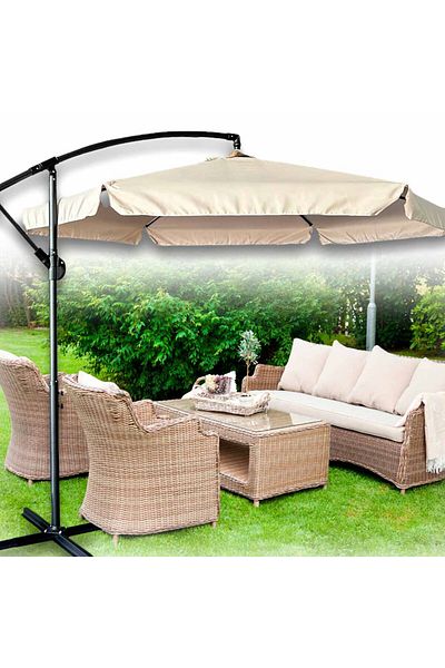OEM Patio and Garden Umbrella, Banana Steel Side Arm, Foldable and Adjustable, Beige Cover Included