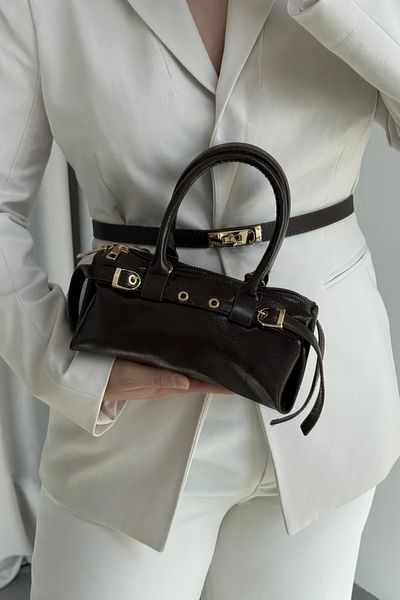 LEONAS Mini Size Belt Detailed Women's Hand and Shoulder Bag Norris Bitter Brown
