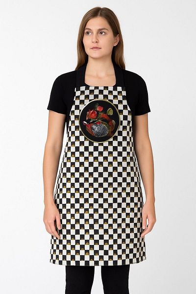 Karam Home 75X60 cm Rose Series Checkered Kitchen Apron