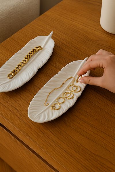 LUMİNA Set of 2 Jewelry & Gem Plate 24X9 cm - Feather Special Design