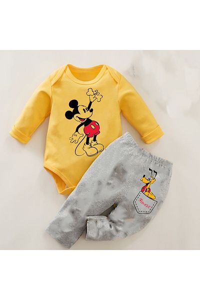 bebekpare Baby Boy Yellow-Grey Bottom Top Set Mouse Printed