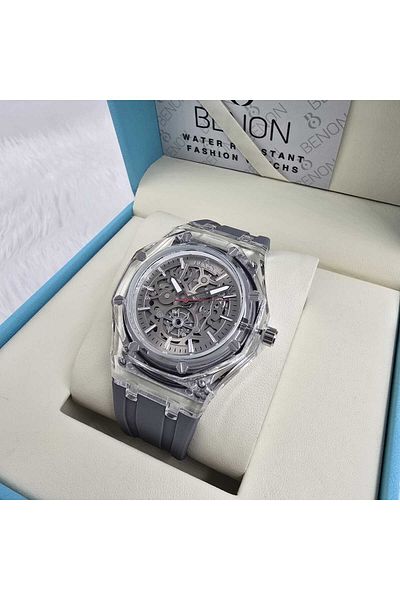 benon Hublot Men's Pinion Waterproof Watch with Transparent Rubber Design