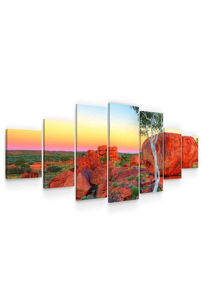 startonight Set Tablou DualView Startonight Pietre rosii, 7 piese, 100 x 240 cm