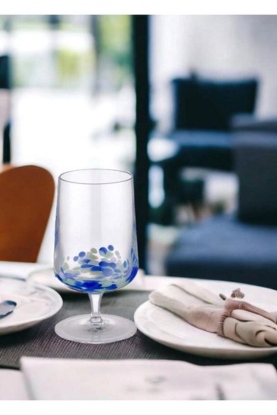 GUNES ZUCCACIYE The Mia Hand Painted Blue & Green Goblet 350 Ml - Pack of 6