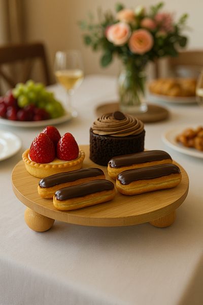 LUMİNA Round Bamboo Presentation Plate - Footed Presentation Stand Cake Cookie Pastry Serving Presentation Stand Luxury