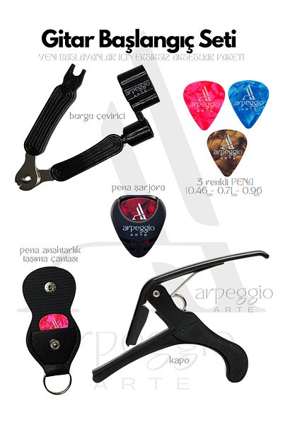 arpeggio ARTE Guitar Starter Set |   Auger Converter, Kapo, 3 Pcs Picks, Carrying Case, Pick Charger
