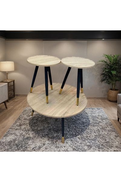 Ch 3-piece wooden tea table set