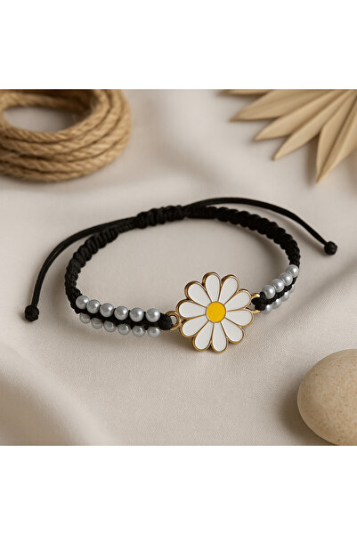 puffydik Papatya Figürlü Çift Sıra Boncuklu Makrome Bileklik